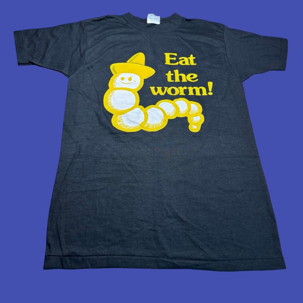 Monte Alban Eat The Worm T Shirt Small Black Sombrero Tequila Mezcal 70s 80s
